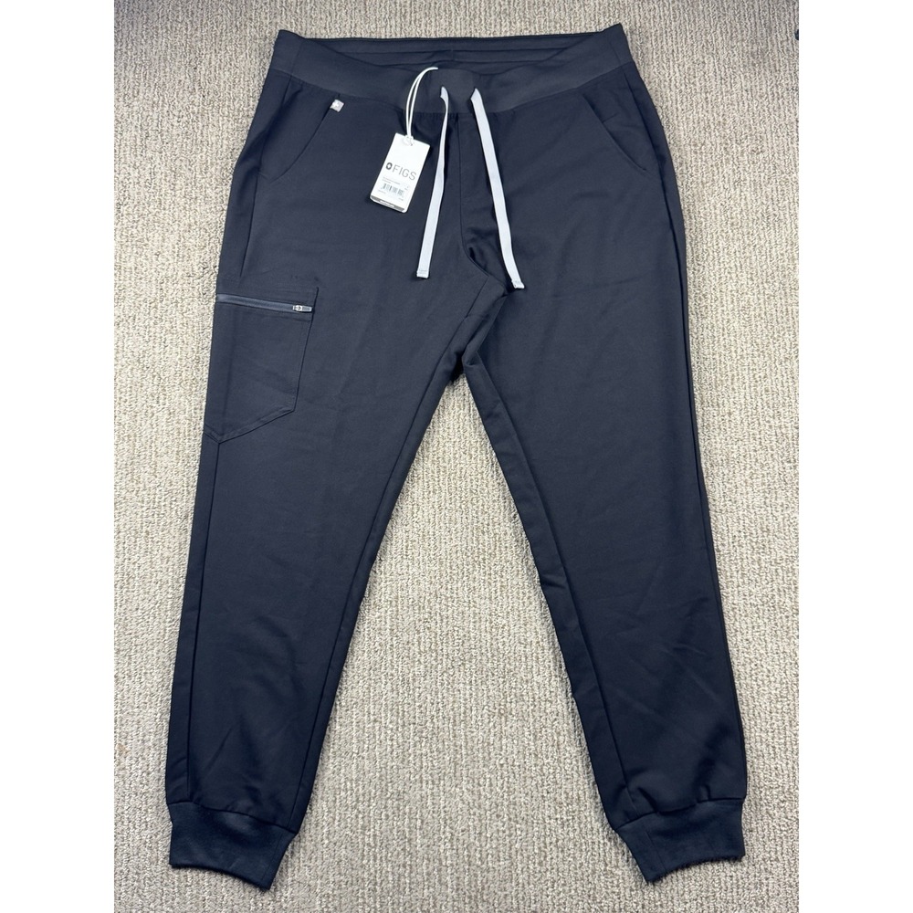 Figs Womens L Zamora 2.0 Jogger Scrub Pant Zip Cargo Pocket Black Stretch